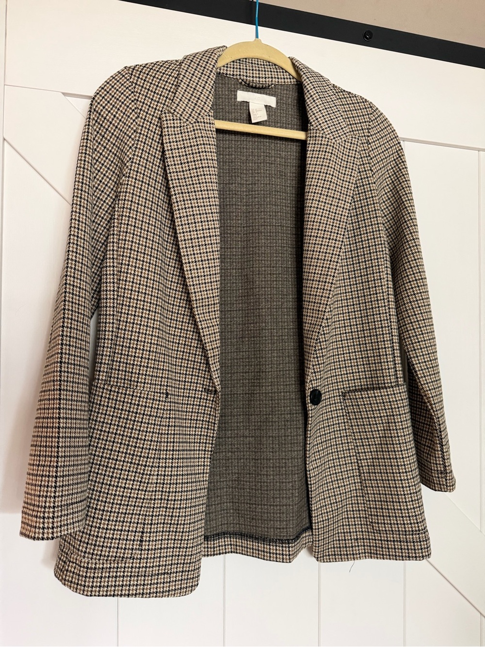 H&M Womens Black and Beige Checked Blazer Jacket